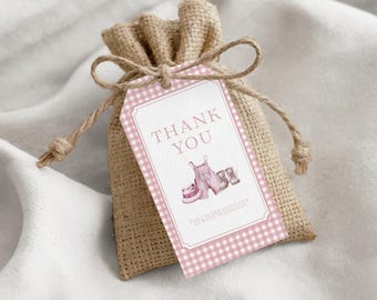 Fishing Baby Shower Favor Tags, Girl Fishing Thank You Tags, Pink Fishing Party Favor Tags, Printable Gift Tag, Editable Canva Template b04f