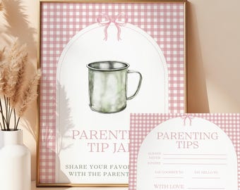 Fishing Baby Shower Parenting Tips Sign, Advice for Parents Cards, Girl Fishing Baby Shower Activity, Editable Canva Template b04f