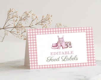 Fishing Baby Shower Food Labels, Editable Food Tent Cards, Girl Fishing Baby Shower Buffet Signs, Editable Canva Template b04f