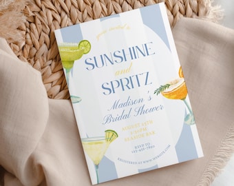 Sunshine and Spritz Bridal Shower Invitation Template, Cocktail Bridal Shower, Summer Bridal Shower Invitation, Editable Canva Template