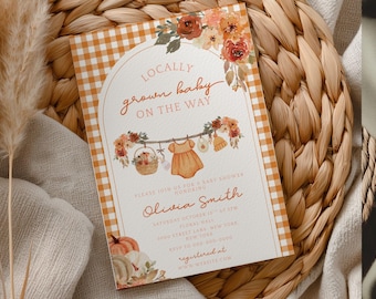 Fall Baby Shower Invitation, Locally Grown Fall Baby Shower, Autumn Baby Shower, Editable Canva Template