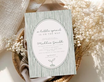 A Little Sprout Baby Shower Invitation Template, Editable Canva Invite, Neutral Green Baby Shower Invite, Botanical Baby Shower,