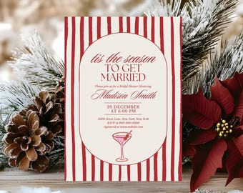 Tis the Season to Get Married Bridal Shower Invitation, Christmas Bridal Shower Invite, Holiday Bridal Shower, Editable Canva Template