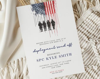 Invitación de despedida por despliegue, invitación a fiesta de despedida militar, invitación a fiesta de despliegue del ejército, plantilla editable de Canva
