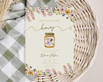 She Found Her Honey Bridal Shower Invitation, Bee Bridal Shower Invite, Garden Bridal Shower, Editable Canva Template