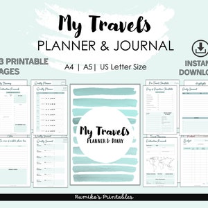 Travel Planner and Journal,Vacation Planner,Budget,Journey Planner,Trip Itinerary,Inserts,Digital Download,A5 A4 Letter,PDF Printable