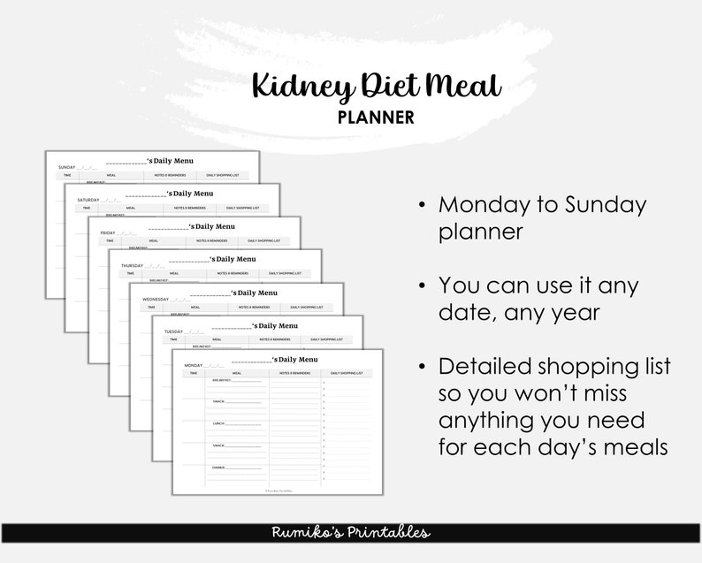 Kidney Diet Meal Planner (minimalist),kidney Disease Help,meals Organizer,health,lifestyle ...