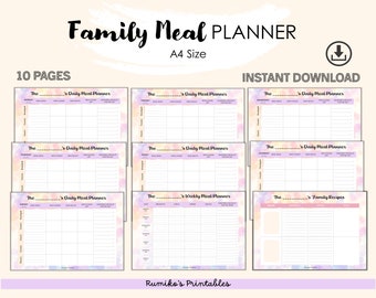 Colourful Family Meal Planner, Daily Meal Planner, Weekly Meal Planner,Life Savers,Instant Download,Printable,A4,Weekly Menu, Busy Mom