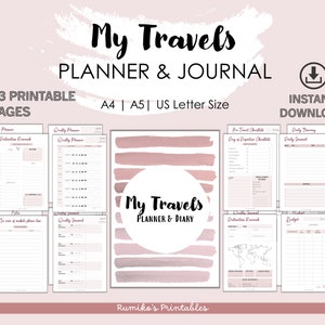 Travel Planner and Journal,Vacation Planner,Budget,Journey Planner,Trip Itinerary,Inserts,Digital Download,A5 A4 Letter,PDF Printable