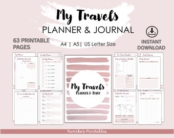 Travel Planner and Journal,Vacation Planner,Budget,Journey Planner,Trip Itinerary,Inserts,Digital Download,A5 A4 Letter,PDF Printable