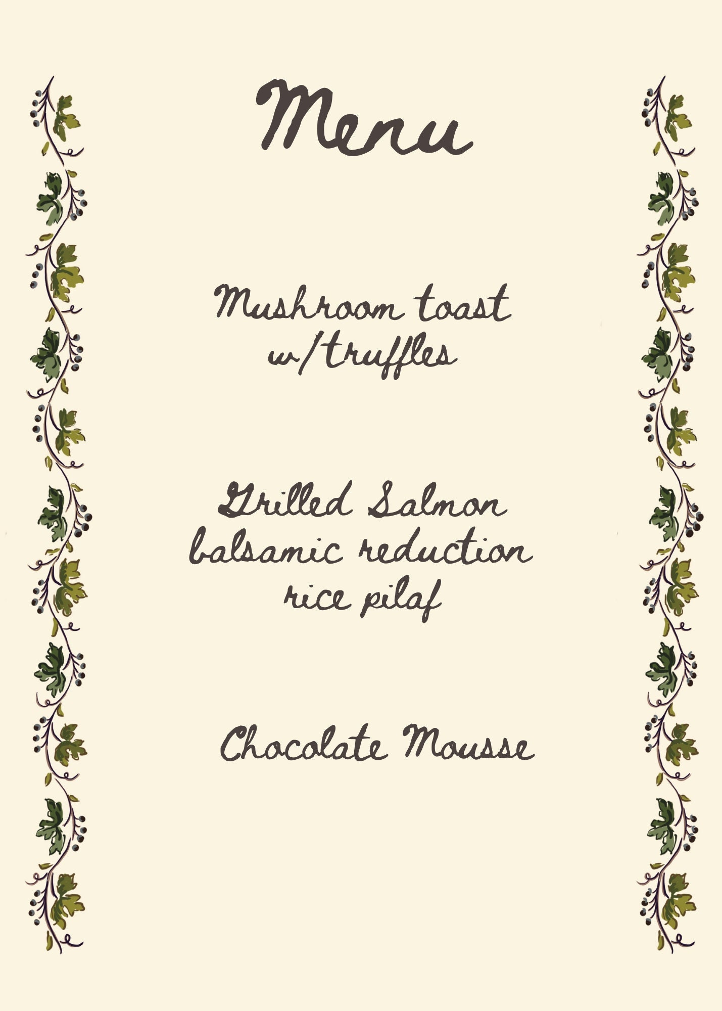 Vine Menu and Invite Template Instant Download Editable Etsy