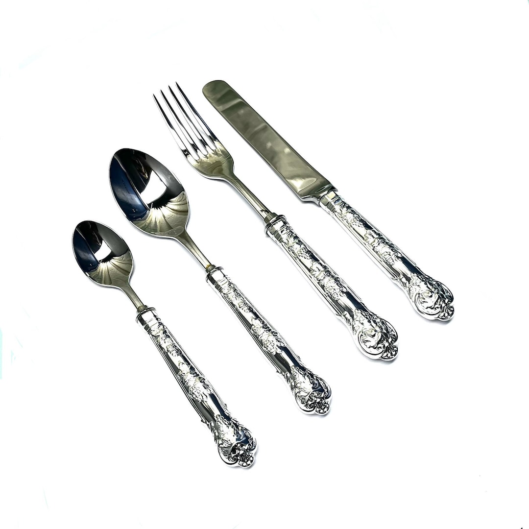 Bright Vine Sterling Silver Cutlery Set 4 Piece Set Made in Sheffield