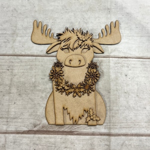 Floral Moose, Moose Christmas Craft Kit, DIY Kit, Christmas, Unfinished, Laser Cutouts, Moose
