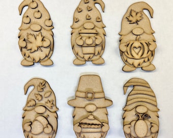 Gnomes, Thanksgiving Gnomes, Fall, DIY, Craft Kit, Laser Cutouts, DIY Kit, Unfinished Kit
