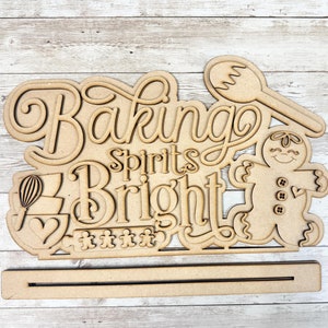 Standing Gingerbread Baking Word Art, Gingerbread, Baking Spirits Bright, DIY, Laser Cut, Craft Kit, Blanks, Christmas