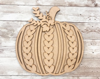 Sweater Pumpkin with Leaves, Pumpkins, Unfinished, DIY, Laser Cut, Craft Kit, Blanks, Fall