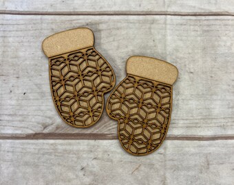 Laser Cut MDF Mitten Craft Kit, Unfinished Wood Cutout