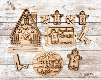 Gingerbread Tiered Tray Set, Gingerbread, Tiered Tray,  Unfinished, DIY, Laser Cut, Craft Kit, Blanks, Christmas