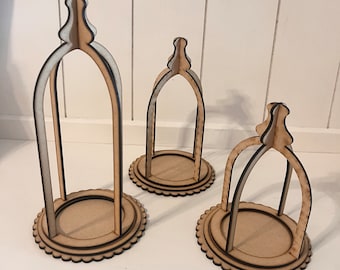Home Collection, Cloche Candle Holders Set of 3, Unfinished, DIY, Laser Cut, Candle Holder