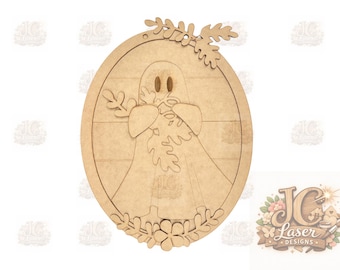 Oval Ghost Door Hanger | Ghost Sign | Craft Kit | Laser Cutout | Unfinished DIY Kit