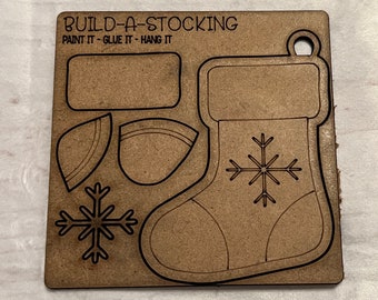 Stocking Craft Kit, Kids Craft Kit, DIY, Stocking, Build A Stocking, Laser Cutouts.