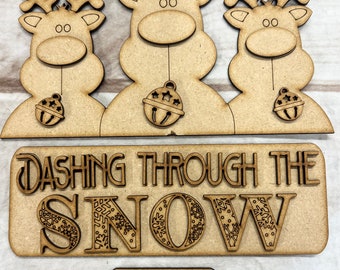 Laser Cut Reindeer Interchangeable Kit, Dashing Through Snow, Farmhouse Truck Decor