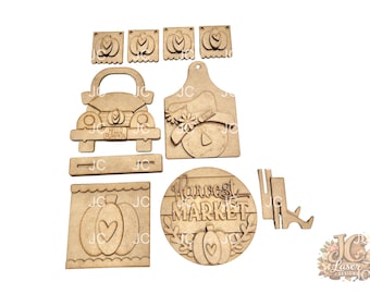 Fall Harvest Decor Set | Tiered Tray | Craft Kit | Laser Cutout | Unfinished DIY Kit