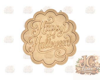 Happy Halloween Scalloped Sign  | MDF Laser Cutout (DIY Kit)