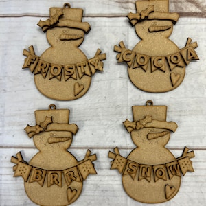 Snowman Ornaments, Snowman, DIY Kit, Craft Kit, Laser Cutout
