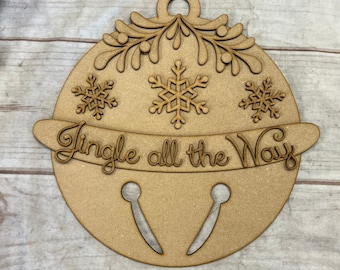 Jingle All The Way Bell, Door Hanger, Jingle Bell, DIY, Craft Kit, DIY Christmas, Laser Cutouts