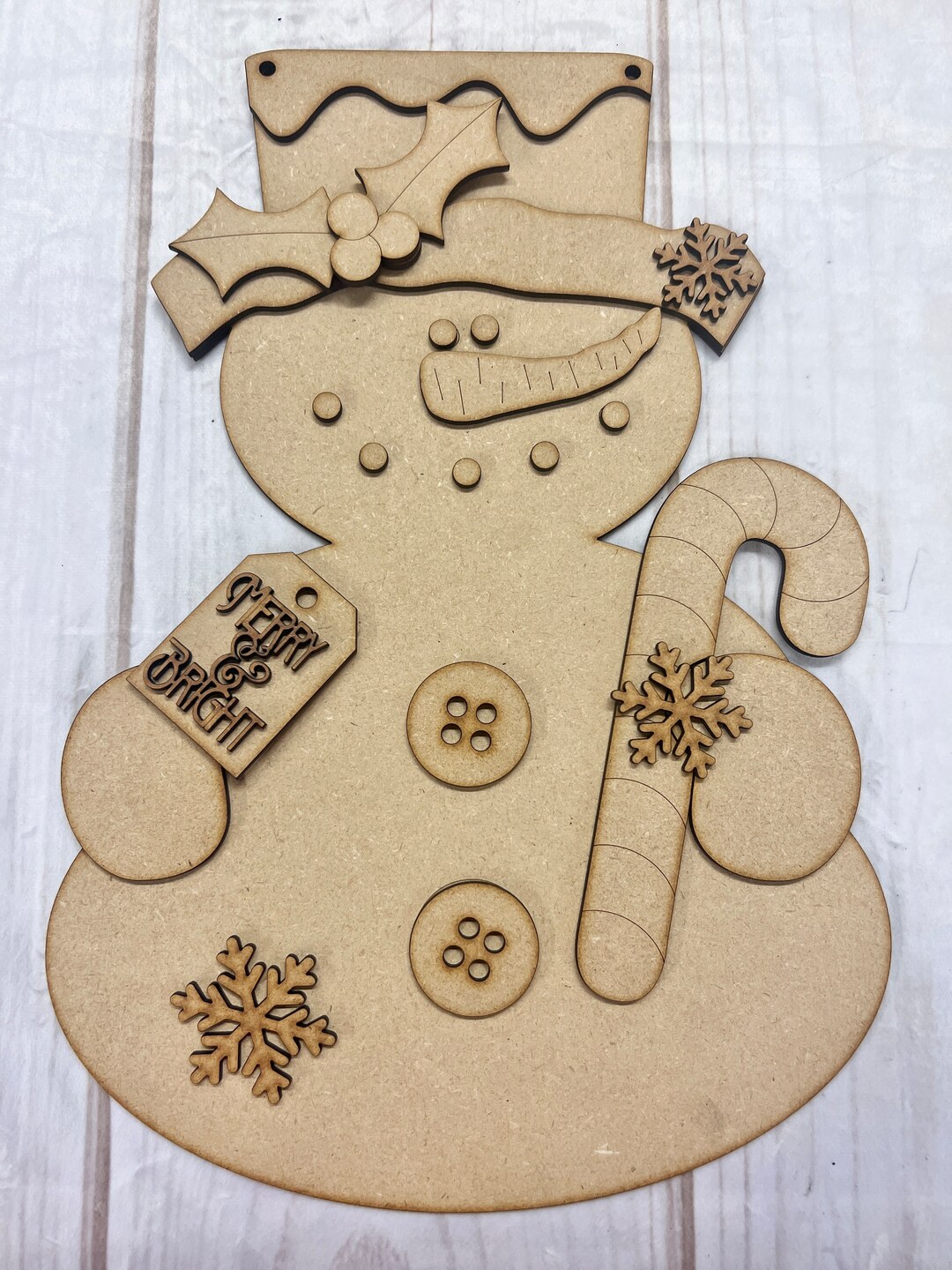 DIY Snowman Door Hanger Craft Kit, Winter MDF Laser Cutout, Merry ...