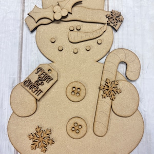 DIY Snowman Door Hanger Craft Kit, Winter MDF Laser Cutout, Merry & Bright Tag