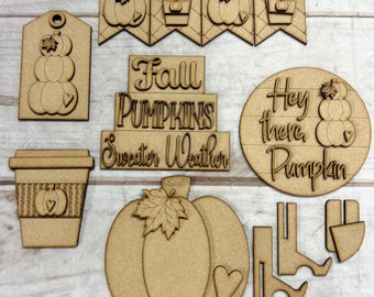 Hey There Pumpkin Tiered Tray Kit, Pumpkin Craft Kit, Laser Cutouts, DIY Kit, Unfinished Kit, Pumpkin