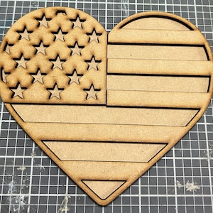 United States America Flag, American Flag, Fourth Of July, Heart Flag, DIY Kit, Craft Kit, Laser Cutouts
