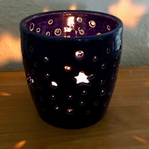 Hand Carved Cobalt Blue Pottery Votive Candle Holder: Wheel Thrown Planter, Handcrafted