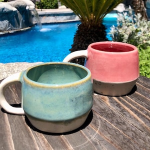 FREE SHIPPING, Ceramic Mug, Handled Mug, Coffee Mug, Coffee Cup, Tea Cup, Pink, Turquoise, Handmade, Handcrafted, Pottery, Ceramic, Present