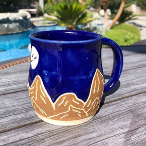 FREE SHIPPING, Ceramic Mug, Handmade Mug, Coffee Mug, Tea Mug, Cup, Pottery, Ceramic, Hostess Gift, Handcrafted, Mountain Mug, Hand Carved