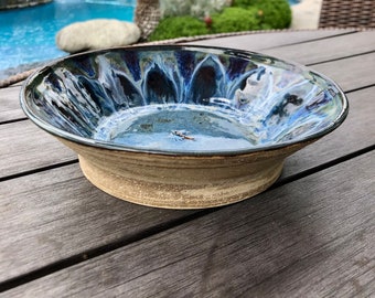 FREE SHIPPING, Ceramic Bowl, Pottery, Home Decor, Serving Bowl, Wheel Thrown Bowl, Blue Bowl, Hostess Gift, Unique, Peacock, Handcrafted
