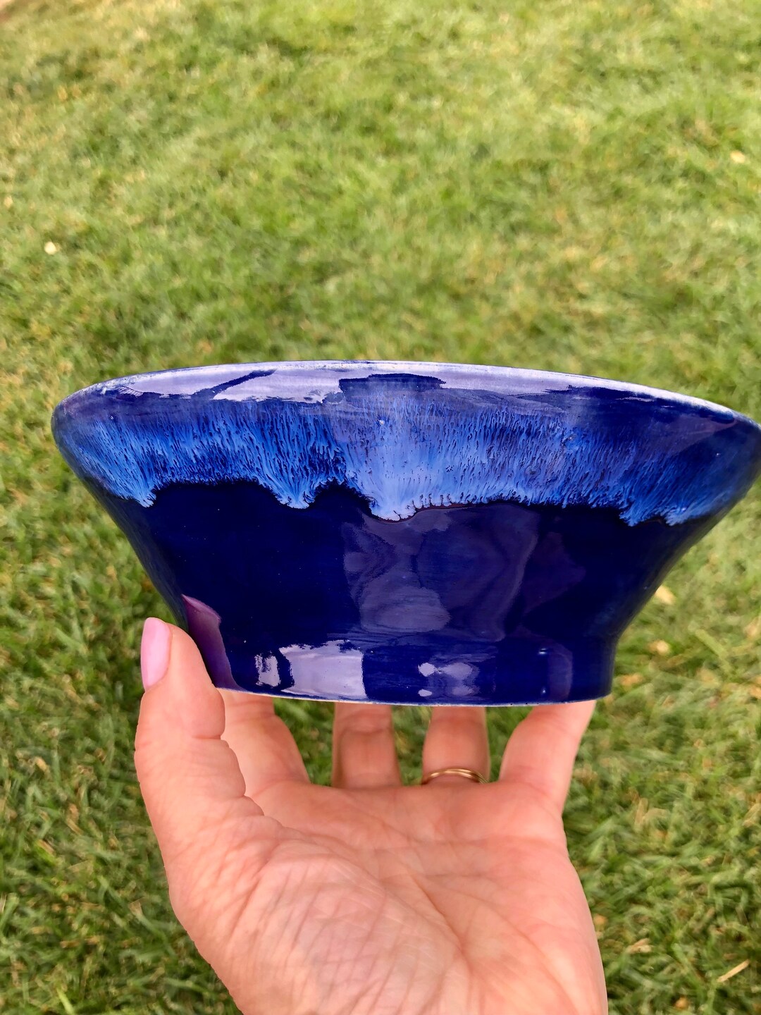 Handcrafted Cobalt Blue Pottery Bowl: Wheel Thrown Ceramic Serving Dish ...