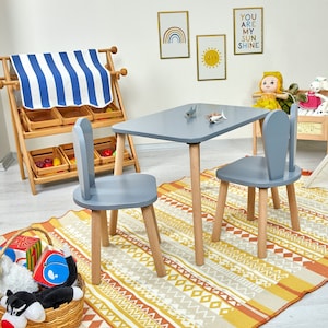 Table et chaises Montessori en bois pour enfants-chaise pour bébé-Ensemble table et chaises en bois pour enfants-Table d'activités-Chaise lapin-Cadeau pour enfant image 2