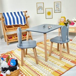 Wooden Montessori table and chairs for kids-baby Chair-Wooden Kids Table And Chair Set-Activity Table-Rabbit Chair-Toodler Gift zdjęcie 2