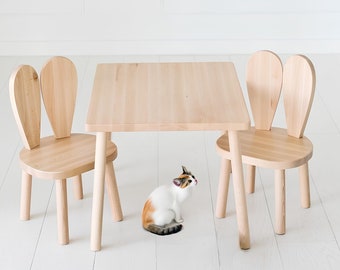 Smartie-Bunny Chair, Wooden Kids Table And Chair Set, Wooden Table, Wooden Chair For Kids, Montessori Table And Chair, Wooden Activity Table