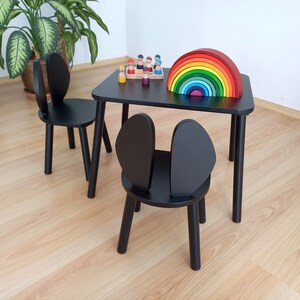 Black Wooden Kids Table and Chair Set for Babyboss-montessori Table and ...