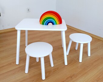 Handmade wooden kids learning and activity table with baby stool set as a unique Xmas Furniture gifts for kids -Kids table and stool wood