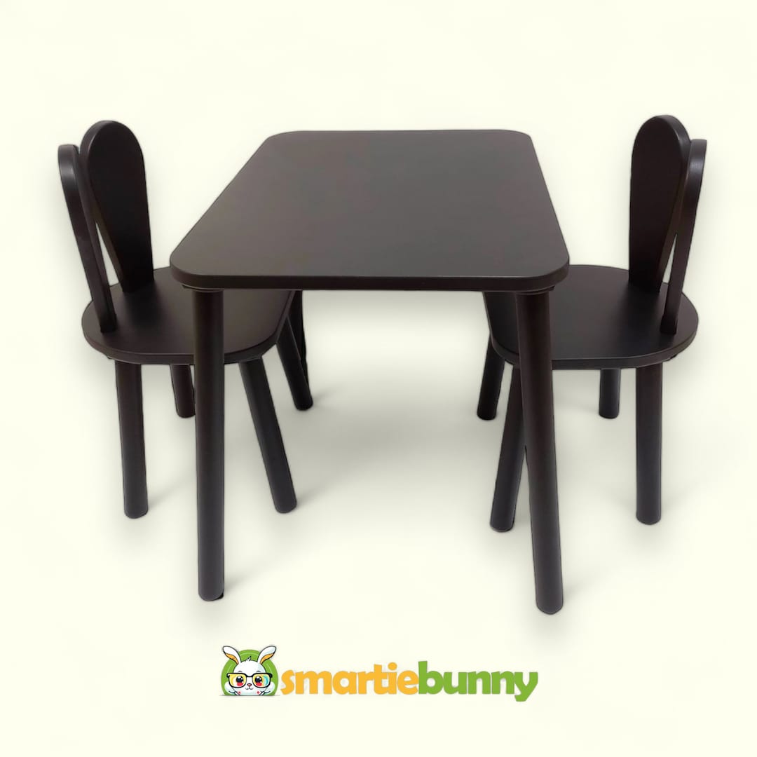 Black Wooden Kids Table and Chair Set for Toddlers-montessori Table and ...