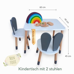 Montessori Kids Table with 2 Chairs - Children&#39;s Desk and Chair Set in MDF and Beech Wood for Kid&#39;s Room
