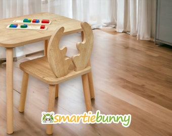 Child Baby furniture-Wooden kid Chair and Handmade Kids Table for kidsroom-Montessori wooden Toddler play table-Preschool Learning set