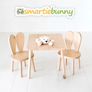 Smartie-Bunny Chair, Wooden Kids Table And Chair Set, Wooden Table, Wooden Chair For Kids, Montessori Table And Chair, Wooden Activity Table image 4
