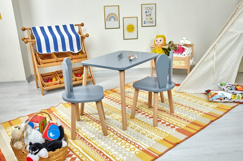 Wooden table and chairs for kids-Montessori Table-Montessori Chair-Wooden Kids Table And Chair Set-Activity Table-Rabbit Chair-Toodler Gift