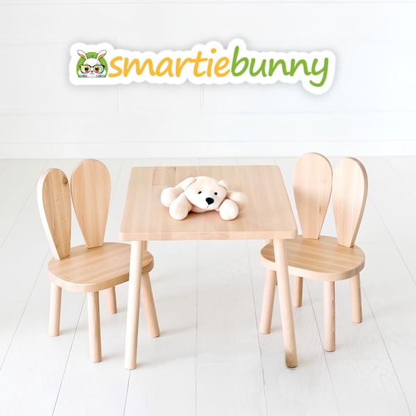 Ensemble table et chaises pour tout-petits-Table et chaise en bois pour enfants,Chaise lapin,Table en bois pour enfants,Table et chaise Montessori,Table d'activités